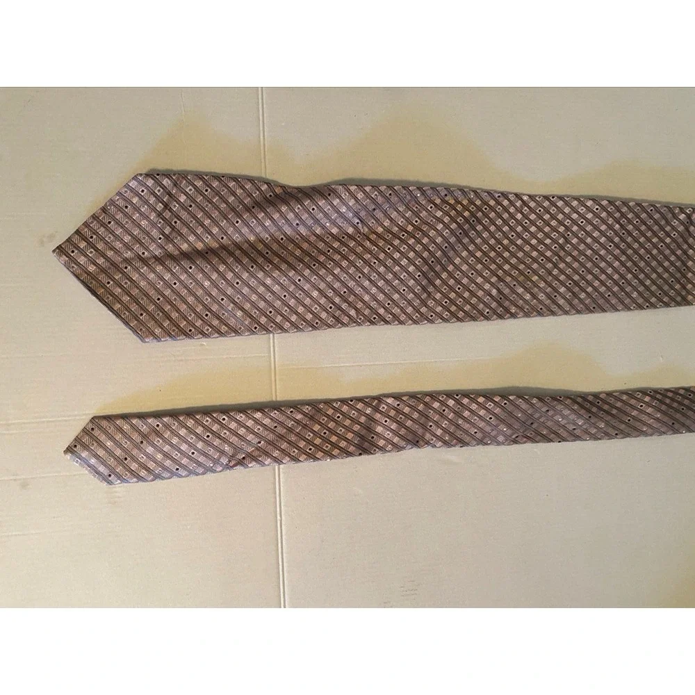 Pronto Uomo Mens Silk Tie Copper Bronze Striped Dotted X-Long Necktie